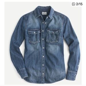 J. Crew Womens Western Chambray Vintage Indigo Shirt Pearl Snap Top Blue Wash 6